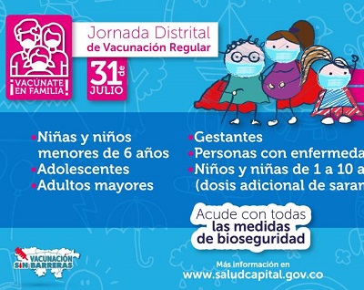 Este 31 de julio se realizará la Jornada Distrital de Vacunación regular